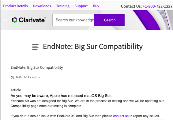 Image:EndNoteX9 MAC 不支援BigSur.png
